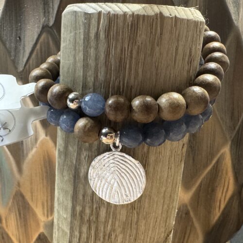 armbänder "du & ich" crystal denim blue, walnusskugel mit silber 925