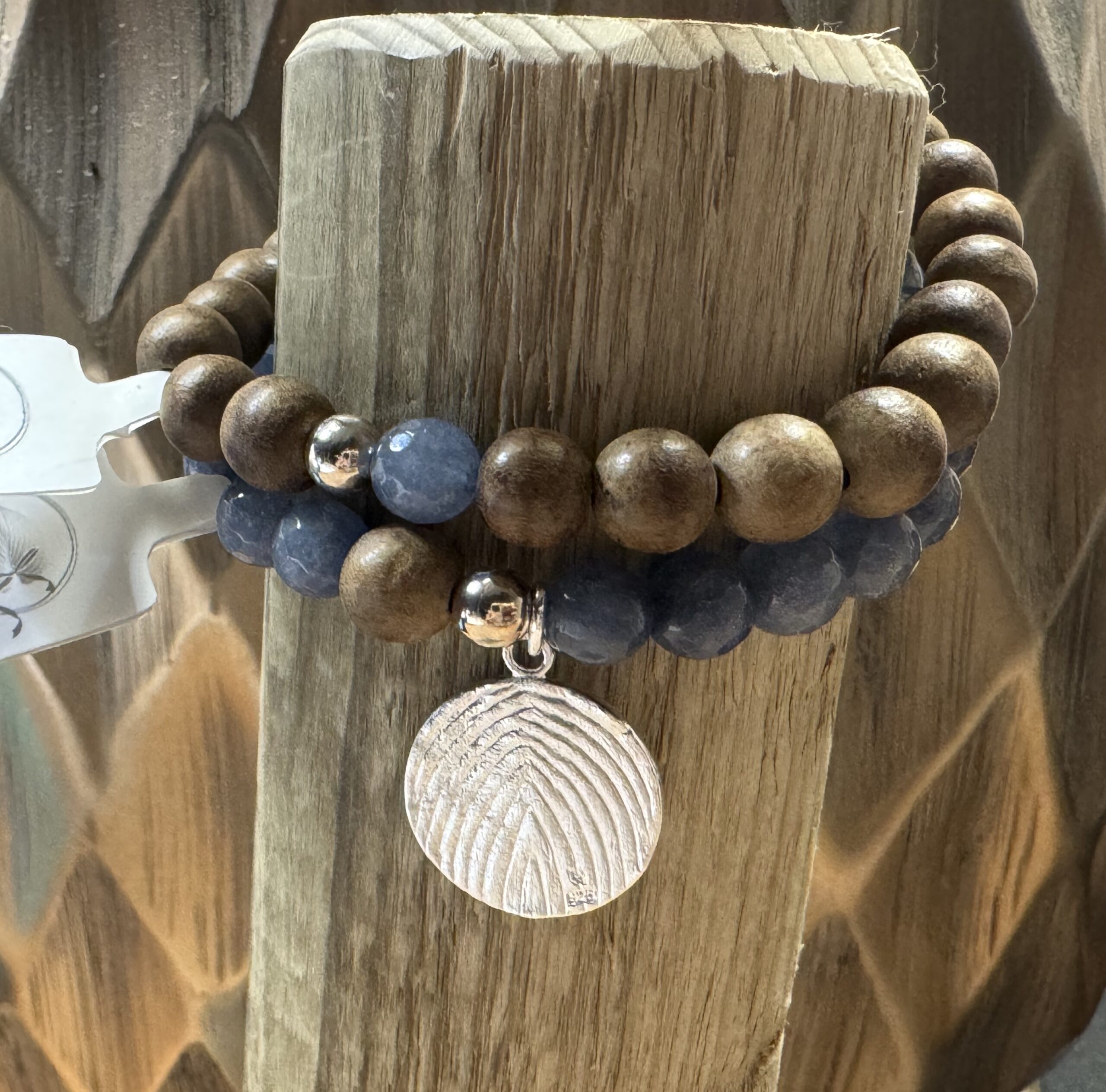 armbänder "du & ich" crystal denim blue, walnusskugel mit silber 925