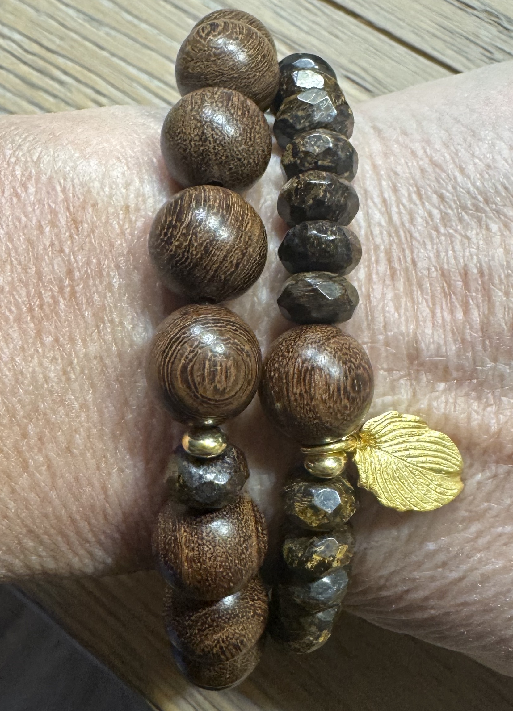 Armbänder "DU & ICH" - Bronzit & Nussbaum mit Silber 925 / Nr.7 – Bild 2